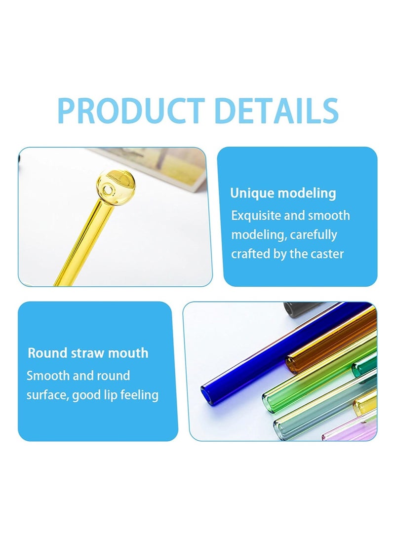 إزدنك 8 قطع من القش الزجاجي القابل لإعادة الاستخدام من البورسليكات بطول 10 سم، قش زجاجي مقاوم للكسر مع فرشاة تنظيف واحدة، مجموعة قش زجاجي ملون قابل لإعادة الاستخدام، قش كروي مجوف شفاف لطيف (8 ألوان) - Image 3